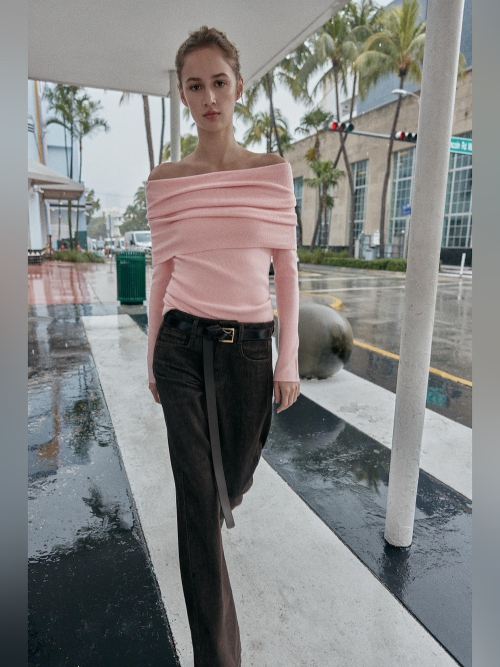 Zara Pink Off Shoulder Knit Sweater Top | Foldover Neck | Balletcore | Large